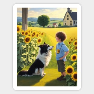 child hanging out with a dog. Sticker